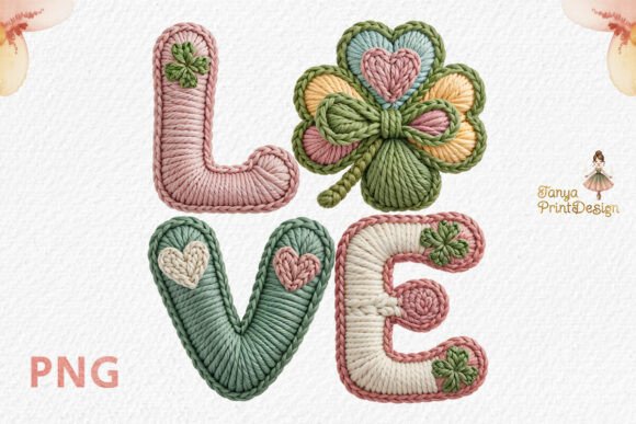 Bringing Warmth and Charm to Your Designs with the Cozy Crochet LOVE Shamrock PNG