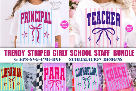 Striped Girly School Teacher SVG Bundle