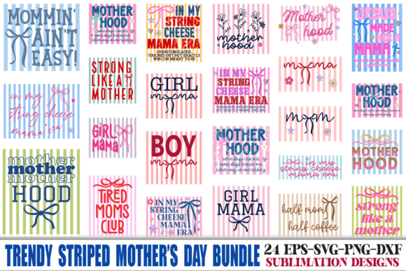 Striped Mother's Day PNG Bundle: Elevating Mama and Mom Designs with Versatile Digital Assets