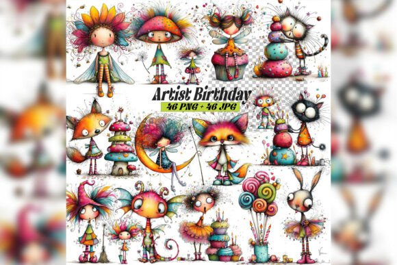 Whimsical Artist Birthday Cake Clipart: A Creative Design Resource