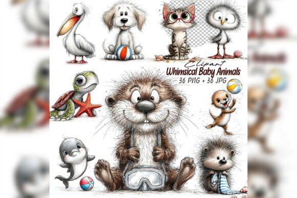 Whimsical Ocean Baby Animals Clipart Bundle