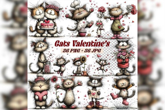 Whimsical Romantic Cat Clipart Set