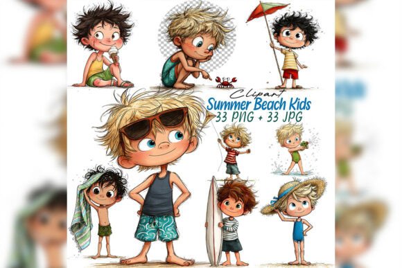 Whimsical Summer Boys Clipart Set