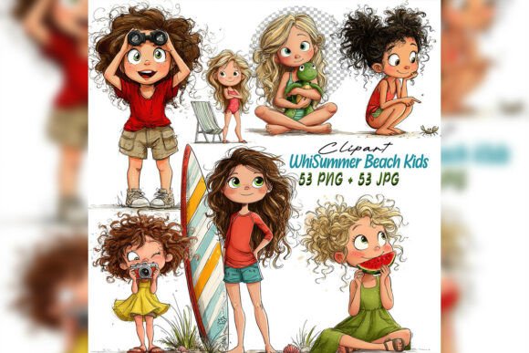 Whimsical Summer Girls Clipart Set